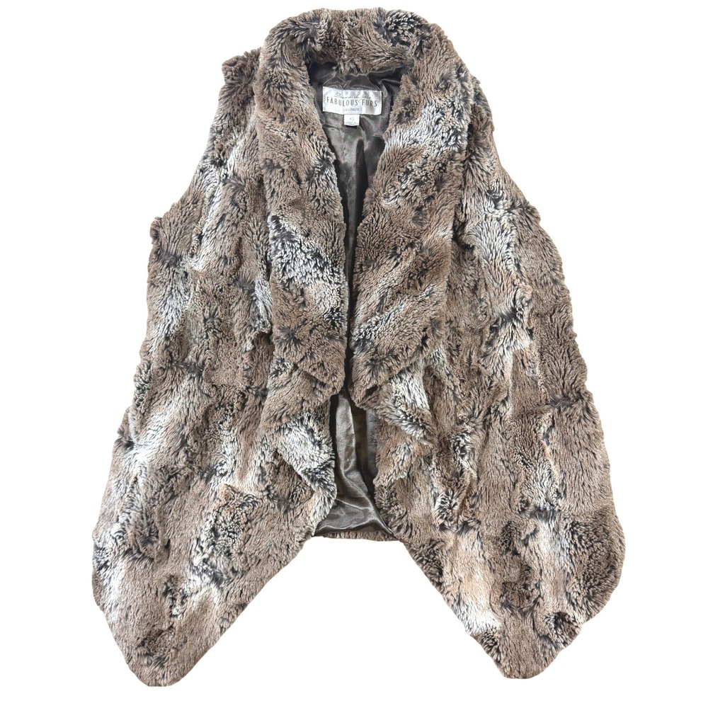 Faux Fur Vest Donna Salyers Fabulous Furs XS Brown Draped Front Glam Apres Ski
